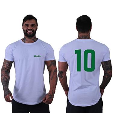 Imagem de Camiseta Masculina LongLine MXD Conceito Slim Brasil Número 10 Brandeira (G, Opção 01)