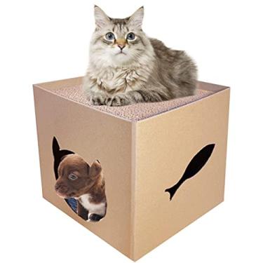 Imagem de Casa do Papelão | Caixa arranhar para gatos interior,Casa para gatos com almofadas para arranhar, casinha para gatos, brinquedo para arranhar gatos para aniversário gatos Shrigm