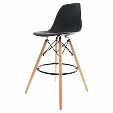 Imagem de Banqueta Alta Com Encosto Para Bar Cozinha Americana Área Gourmet Charles Eames Eiffel Preta