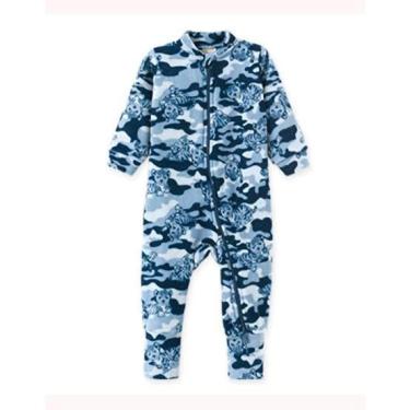 Imagem de Macacão Infantil Roupa Bebê Infantil Macaquinho Pijama Longo Comprido Ziper Tigre Azul