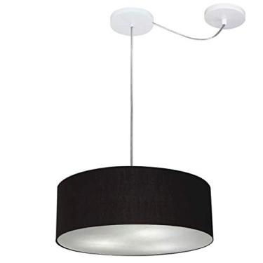 Imagem de Lustre Cilíndrico com Desvio de Centro Cúpula Tecido 40x15, Vivare Iluminação, Pendente4255 PR, Preto, Médio
