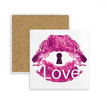 Imagem de Porta-copos quadrado para dia dos namorados, lábios, rosas, porta-copos, copo, copo, subplaca, pedra isolante