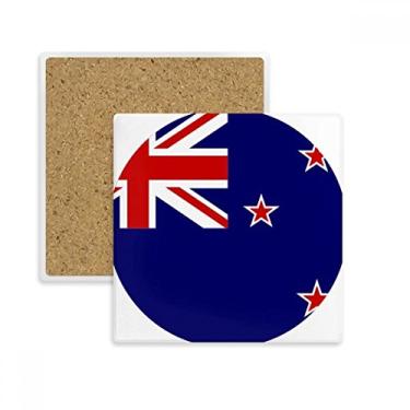 Imagem de Porta-copos quadrado bandeira nacional da Nova Zelândia com símbolo da Oceania Porta-copos com pedra absorvente para bebidas, presente de 2 peças