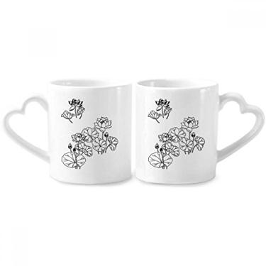 Imagem de Conjunto de canecas de porcelana para casais de flor de lótus folha de lótus flor e rio flor de flor de rio