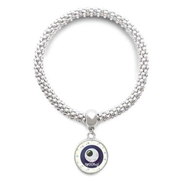 Imagem de DIYthinker Pulseira de prata redonda de Halloween realista com pingente de joia e corrente ajustável