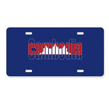 Imagem de DIYthinker Placa de carro com nome da bandeira do Camboja em aço inoxidável para decoração de carro