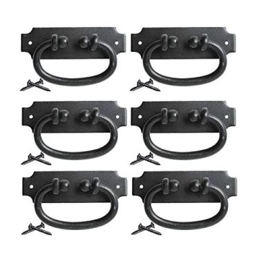 Imagem de Renovators Supply Manufacturing Puxadores de gaveta de anel de ferro forjado preto de 13,3 cm com ferragens de montagem Pacote com 6