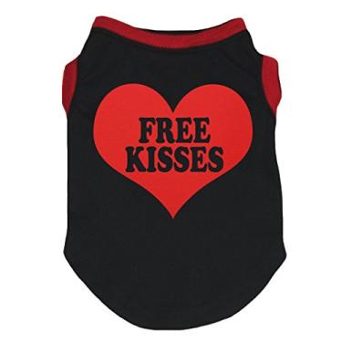 Imagem de Petitebella Camiseta de cachorro com coração "Free Kisses" (preto/vermelho, pequena)