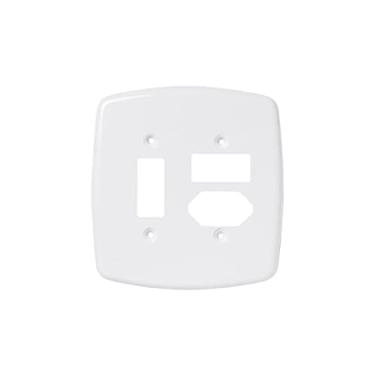 Imagem de Placa 4x4 para 1 interruptor de 1 tecla + 1 interruptor de 1 tecla + 1 tomada 2P+T - cor branca