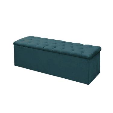 Imagem de Calçadeira Baú P/ Box King 195cm Mirage c/ Capitonê Suede Azul Turquesa LM DECOR