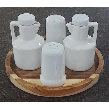 Imagem de Kit Galheteiro 5 peças Azeite, Vinagre, Sal e Paliteiro - Porcelana