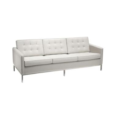 Imagem de Sofá Fixo Florence Knoll 3 Lugares Inox em Couro Natural Branco