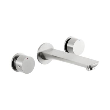 Imagem de Torneira Para Banheiro Misturador Duplo Comando de Parede Piau Pingoo.casa - Prata Escovado