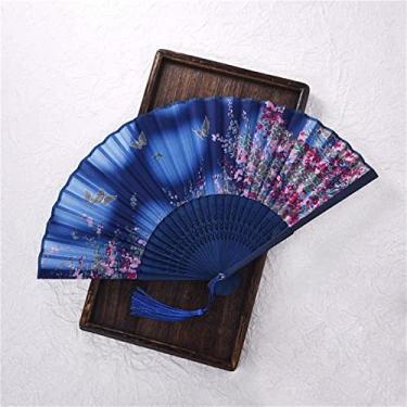 Imagem de Leque dobrável estilo vintage ventilador dobrável de seda padrão chinês japonês arte artesanato presente decoração de casa ornamentos ventilador de mão dança acessórios decorativos feitos à mão (cor: grande, tamanho: 38X21cm)