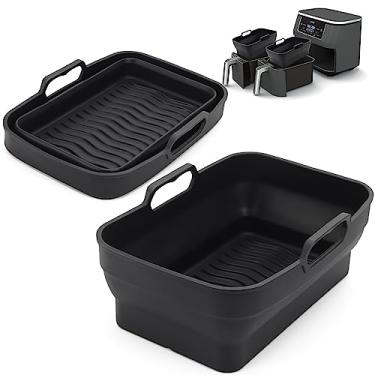 Imagem de Panela de silicone para fritadeira Air Fryer para Ninja Foodi Dual DZ090 6QT, pacote com 2 tigelas reutilizáveis de substituição para fritadeira a ar, bandeja dobrável para acessórios de fritadeira a