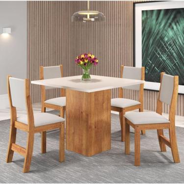 Imagem de Conjunto de Jantar Mesa Liric com 4 Cadeiras Sol Mel/Blonde/Marfim
