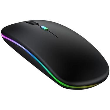 Imagem de Mouse sem fio LED, mouse silencioso e fino recarregável 2,4 G portátil com receptor USB, 3 DPI ajustáveis para notebook, PC, laptop, computador, MacBook (Preto)