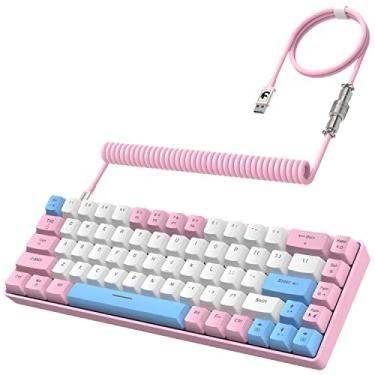 Imagem de ZIYOU LANG RK-T8 Teclado mecânico para jogos com fio 65% com RGB NKRO TKL Mini 68 teclas personalizadas com cabo C para A, interruptor azul tátil para PS4 PS5 Xbox PC Mac Gamer (rosa/branco/azul)