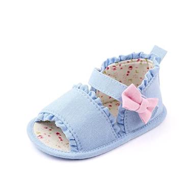 Imagem de Sandálias infantis de verão para meninos e meninas sapatos de berço de bebê laço sola macia infantil meninas vestido de princesa primeiro andar sapatos, Azul, 3-6 Meses