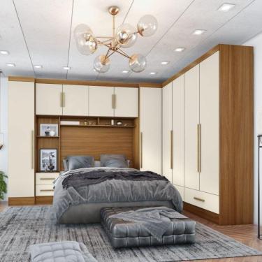 Imagem de Quarto de Casal Completo 5 Peças 6 Portas 4 Gavetas Com Maleiro Smart Plus Cinamomo/Off White