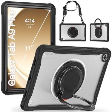 Imagem de Compatível com Samsung Galaxy Tab A9 Plus 11 polegadas SM-X210/SM-216/SM-X218 2023 capa resistente com suporte e alça de ombro, à prova de queda e poeira (preto)