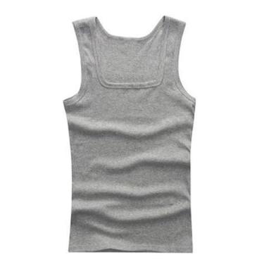 Imagem de Camiseta regata masculina cor sólida gola quadrada roupa íntima esportiva emagrecedora, sem mangas, Cinza-claro, XG