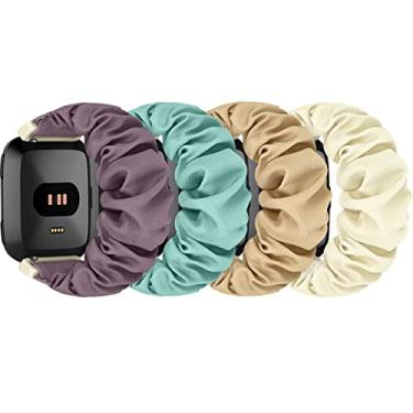 Imagem de ShuYo Pulseiras de relógio Scrunchie para Fitbit Versa / Versa 2 / Versa Lite / Versa SE mulheres e homens, pulseira elástica de nylon macio de substituição para relógio inteligente Fitbit Versa (chá
