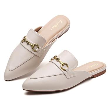 Imagem de CicoMuin Mules de fivela para mulheres, bico fino, frente única, sem cadarço, sem cadarço, sapato mocassim, Bege PU, 9