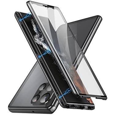 Imagem de KumWum Capa de telefone para Samsung Galaxy S22 protetor de tela de vidro ultra temperado protetor de tela de alumínio frente e verso proteção total 360 com capa magnética para lente da câmera - preta