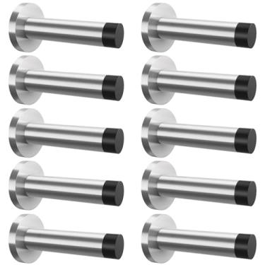 Imagem de DOKU 10 batentes de porta, 3,5 polegadas de aço inoxidável 304 resistente com amortecedor de pontas de borracha, suporte de porta montado na parede, amortecimento de som, níquel escovado