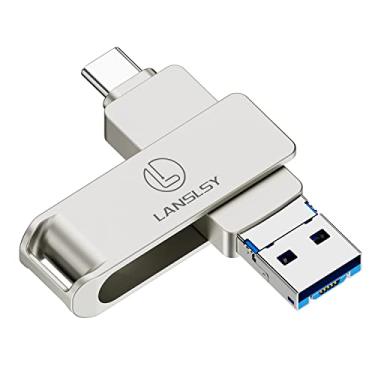 Imagem de LANSLSY Pen Drive USB C de 128 GB Memory Stick USB 3.0 Tipo C Flash Drive 3 em 1 OTG USB-C Thumb Drive de alta velocidade para telefones Android, PC, tablet, Mac, transferência de dados de smartphone USB-C