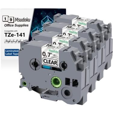 Imagem de Msudoku Etiqueta TZe 141 compatível com fita Brother TZe 18 mm 0,7 fita transparente laminada P Touch TZe141 TZ141 Tz 141 para PTD400 PTD600 PTD1880 PT1890W etiquetadora (preto em transparente, pacote