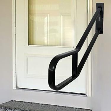 Imagem de Grade de garagem para degraus ao ar livre, corrimão resistente para montagem na parede, tubo plano oval com preto polido, adequado para 1 a 3 degraus de garagem, jardim, varanda (comprimento 79 cm,