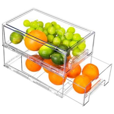 Imagem de Moretoes Gavetas de geladeira, pacote com 2, caixas organizadoras de geladeira, organizadoras de geladeira e armazenamento transparentes, caixas de armazenamento de plástico sem BPA para frutas, legumes, alimentos, bebidas