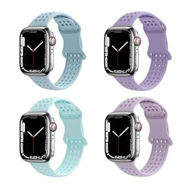 Imagem de Pacote com 4 pulseiras esportivas compatíveis com Apple Smart Watch Series 38 mm, 40 mm, 41 mm, 42 mm, 44 mm, 45 mm, 49 mm, pulseira protetora de tela para Apple Watch SE 9, 8, 7, 6, 5, 4, 3 e 2