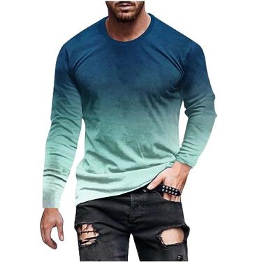 Imagem de Camisetas masculinas de gola redonda para homens manga longa gradiente gráfico verão outono 2024 moda, A-483 verde-limão, 4G