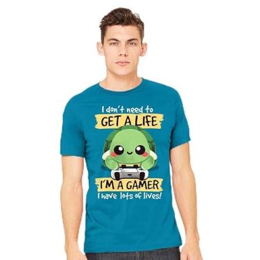 Imagem de TeeFury - Tartaruga gamer - texto masculino, camiseta, Azul marino, GG