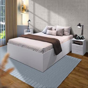 Imagem de Kit Quarto Cama Queen Com 2 Mesas De Cabeceira Branco Osaka Shop JM