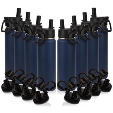 Imagem de Volhoply Garrafa de água isolada de aço inoxidável de 590 ml com tampa de palha, pacote com 8, copos infantis de parede dupla com alça, garrafas de metal reutilizáveis para esportes ao ar livre