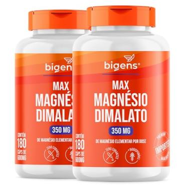 Imagem de Max Magnésio Dimalato, 350mg de magnésio elementar por dose, Bigens 180 cápsulas (Kit 2)