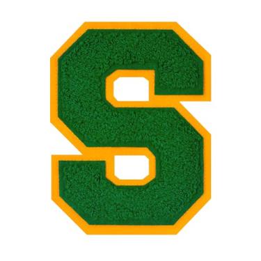 Imagem de Remendos de letras de ferro de 11,4 cm verde chenille remendos de letras grandes do time universitário adesivos de jaqueta Letterman para roupas (P)