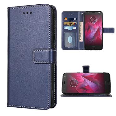Imagem de FDCWTSH Compatível com Moto Z2 Force Capa carteira alça de pulso couro flip capa suporte suporte acessórios celulares capas de telefone para Motorola MotoZ2Force Droid MotoZ2 Z2Force Z 2 2Z azul