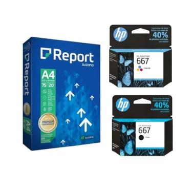 Imagem de Kit Cartucho 667 Preto E Colorido + Folha A4 500 unid, Kit escritório, econômico, folhas, Resmas, papel de qualidade, Combo, DeskJet Ink Advantage, 2376, 2776, 6476, resma, black, color, original.