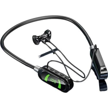 Imagem de Fone de ouvido sem fio Bluetooth 5.3 com fita para o pescoço Fone de ouvido intra-auricular HIFI Bateria de espera longa Fone de ouvido sem mãos com microfone,Black