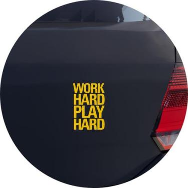 Imagem de Adesivo de Carro Work Hard Play Hard - Cor Amarelo - Melhor Adesivo, A