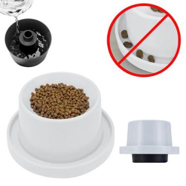 Imagem de Comedouro para Gatos Plástico Elevado Antiformigas e Higiênico Branco 