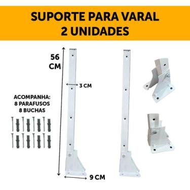 Imagem de 2 Suporte Para Varal Dobrável Branco com parafusos e buchas  - VILA RI