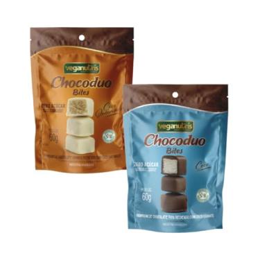 Imagem de BOMBOM VEGANO DE CHOCOLATE RECHEADO COM COCO CHOCODUO VEGANUTRIS 60G - KIT 2 SABORES