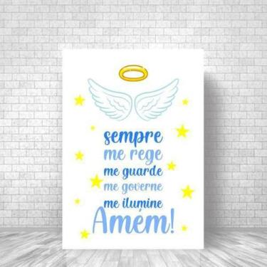 Imagem de Quadro Decorativo Oração - Anjo Da Guarda Azul 34X23Cm - Quadros On-Li