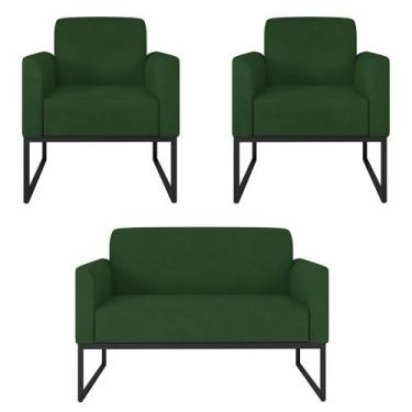 Imagem de Kit Namoradeira e 2 Poltronas Decorativas Base Industrial Preta Maress